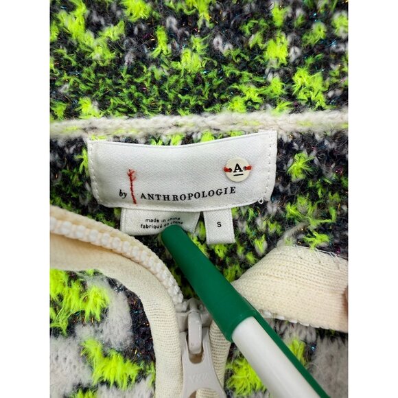Anthropologie Cristina Fuzzy Fleece Quarter Zip Pullover Green Womens S - Picture 4 of 7
